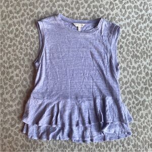 Rebecca Taylor 100% Linen Slub-Knit Lilac Ruffle Sleeveless Top, size XS